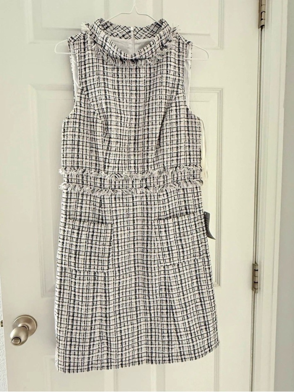 Eliza J Black and White Tweed Sleeveless Sheath Dress